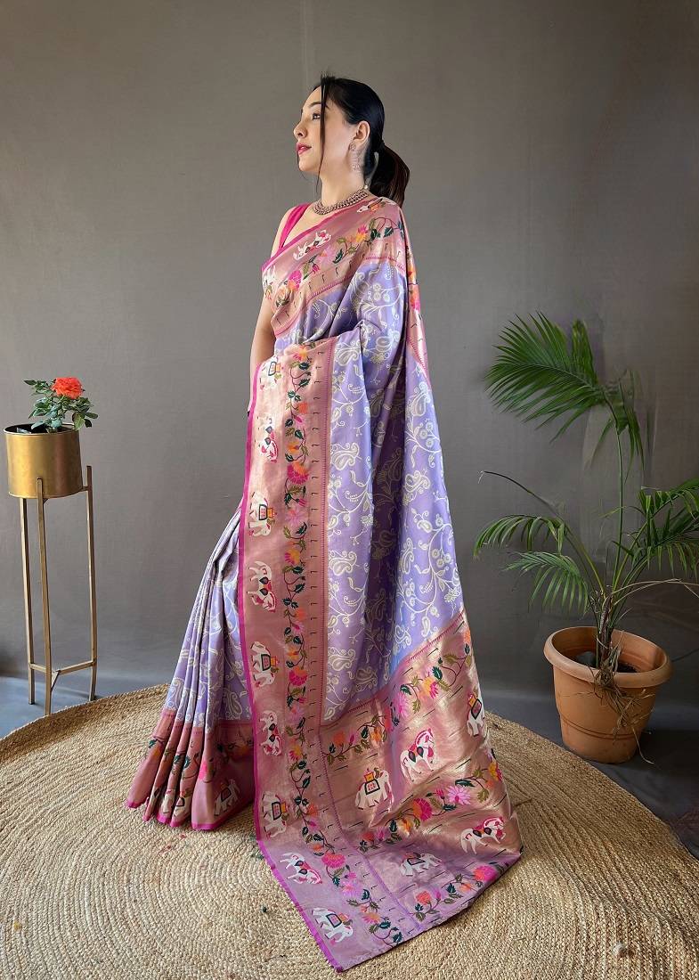 Beautiful Lucknowi Concept Weaving Saree With Paithani And Patola Saree