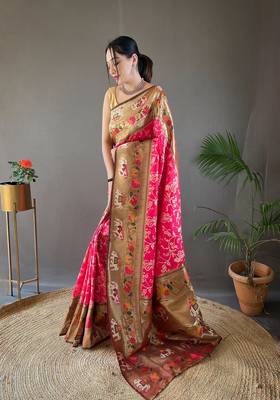 Beautiful Lucknowi Concept Weaving Saree With Paithani And Patola Saree 3