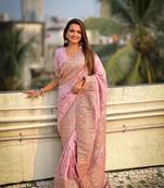 Lavender pure pashmina kashmiri meenkari weaving saree with matching blouse