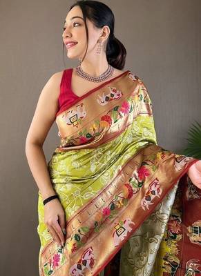 Beautiful Lucknowi Concept Weaving Saree With Paithani And Patola Saree 1