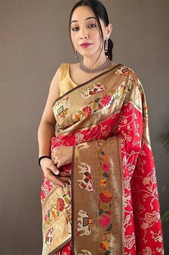 Beautiful Lucknowi Concept Weaving Saree With Paithani And Patola Saree