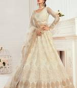 off white  net embroidered wedding lehenga