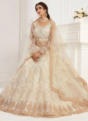 off white  net embroidered wedding lehenga 2