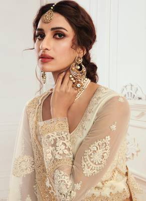 off white  net embroidered wedding lehenga 3