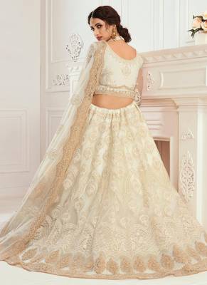 off white  net embroidered wedding lehenga 4
