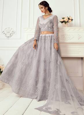lavender net embroidered wedding lehenga 2
