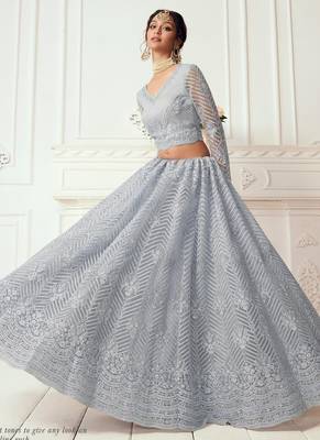 light grey net embroidered wedding lehenga 2