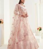 peach net embroidered wedding lehenga