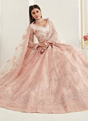 peach net embroidered wedding lehenga 2