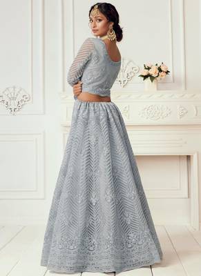 light grey net embroidered wedding lehenga 4