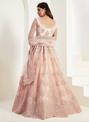 peach net embroidered wedding lehenga 4