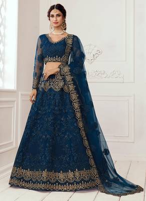 blue net embroidered wedding lehenga 1