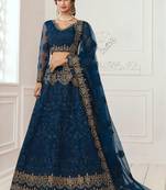 blue net embroidered wedding lehenga
