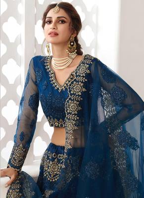 blue net embroidered wedding lehenga 3
