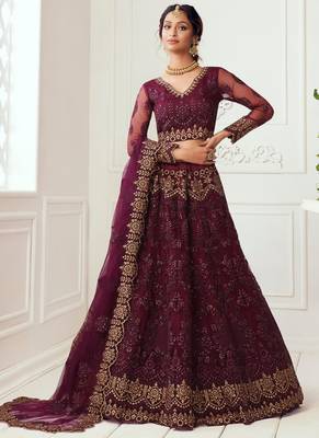 wine net embroidered wedding lehenga 1