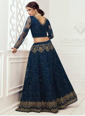blue net embroidered wedding lehenga 4