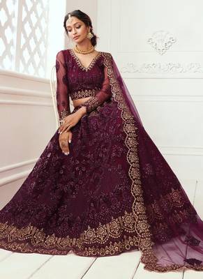 wine net embroidered wedding lehenga 2