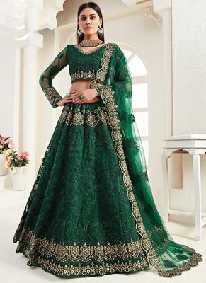 green net embroidered wedding lehenga 1
