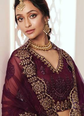 wine net embroidered wedding lehenga 3