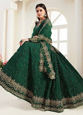 green net embroidered wedding lehenga 2