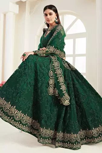green net embroidered wedding lehenga