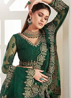 green net embroidered wedding lehenga 3