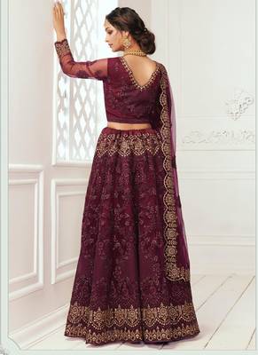 wine net embroidered wedding lehenga 4