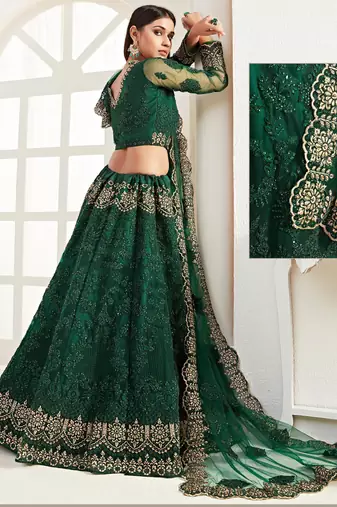 green net embroidered wedding lehenga