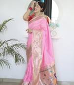 Baby pink soft paithani silk weaving saree with blouse