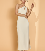 Urban sundari solid cotton ankle length one-shoulder dress with side slit