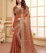 Peach Zari Resham Embroidery Work Silk Saree