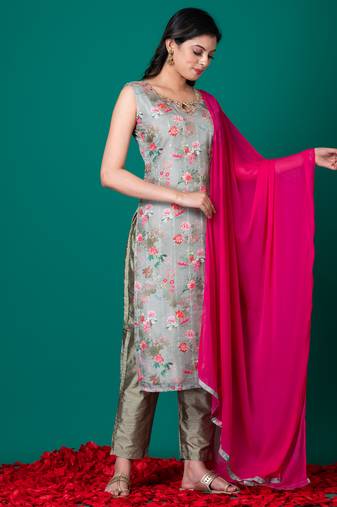 Ruh women's traditional silk blend kurti pant with dupatta
