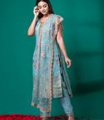 Ruh women's traditional silk blend kurti pant with dupatta