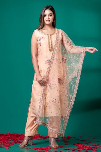 Ruh women's traditional silk blend kurti pant with dupatta