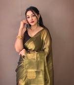 Original Tissue Silk Sarees Having Mango Border Having Chit Pallu With Jhalar Saree