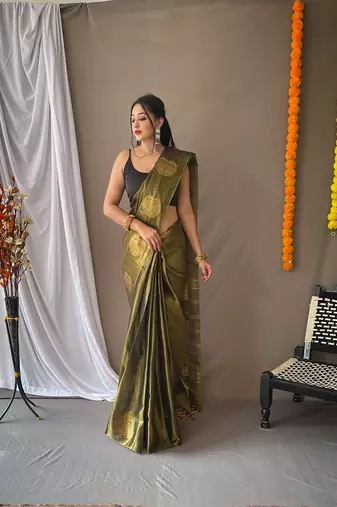 Original Tissue Silk Sarees Having Mango Border Having Chit Pallu With Jhalar Saree