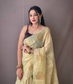 Original Tissue Silk Sarees Having Mango Border Having Chit Pallu With Jhalar Saree
