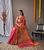 Original Tissue Silk Sarees Having Mango Border Having Chit Pallu With Jhalar Saree