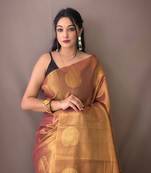 Original Tissue Silk Sarees Having Mango Border Having Chit Pallu With Jhalar Saree