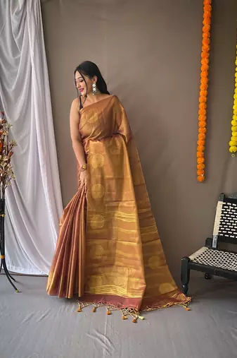 Original Tissue Silk Sarees Having Mango Border Having Chit Pallu With Jhalar Saree