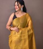 Original Tissue Silk Sarees Having Mango Border Having Chit Pallu With Jhalar Saree