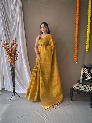 Original Tissue Silk Sarees Having Mango Border Having Chit Pallu With Jhalar Saree 2