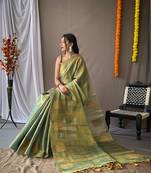 Original Tissue Silk Sarees Having Mango Border Having Chit Pallu With Jhalar Saree
