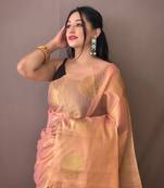 Original Tissue Silk Sarees Having Mango Border Having Chit Pallu With Jhalar Saree