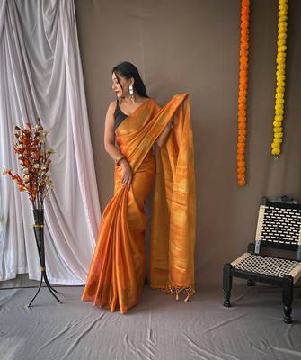 Original Tissue Silk Sarees Having Mango Border Having Chit Pallu With Jhalar Saree 4