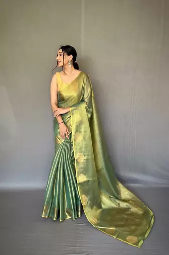 Tissue Silk Saree Jacquard Zari Weaving Saree With Jacquard Weaving Border Having Rich Saree, Blouse-Not As Per Image