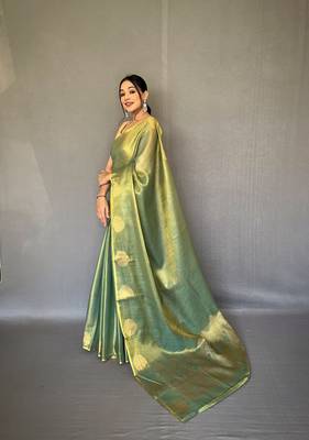 Tissue Silk Saree Jacquard Zari Weaving Saree With Jacquard Weaving Border Having Rich Saree, Blouse-Not As Per Image 4