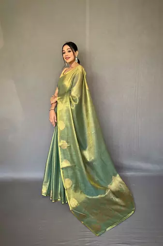 Tissue Silk Saree Jacquard Zari Weaving Saree With Jacquard Weaving Border Having Rich Saree, Blouse-Not As Per Image