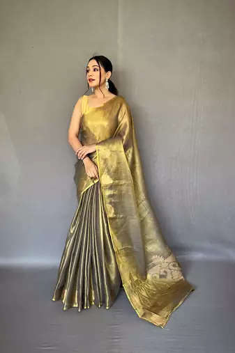 Tissue Silk Saree Jacquard Zari Weaving Saree With Jacquard Weaving Border Having Rich Saree