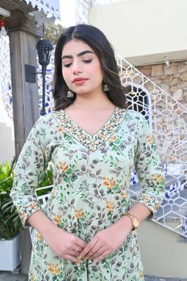 Multi color cotton  embriodery  mirror lace work anarkali  kurti pant dupatta  set 4